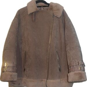 ASOS purple Tan Teddy Jacket with Buckle Accents motorcycle jacket